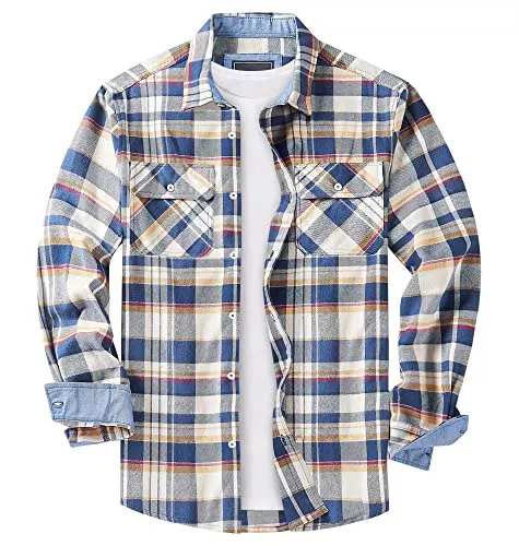 KEFITEVD Hemden KEFITEVD Flanellhemd Herren Kariertes Baumwolle Hemd Langarm Plaid Shirt Freizeit Karohemd Normale Passform für Frühling Herbst