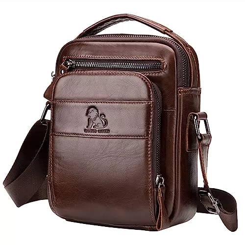 BAIGIO Taschen & Rucksäcke BAIGIO Leder Umhängetasche Herren Schultertasche Vintage Männer Tasche Crossbody Bag Herrentasche zum Umhängen Ledertasche mit Abnehmbarem Gurt für Business Arbeit Reise