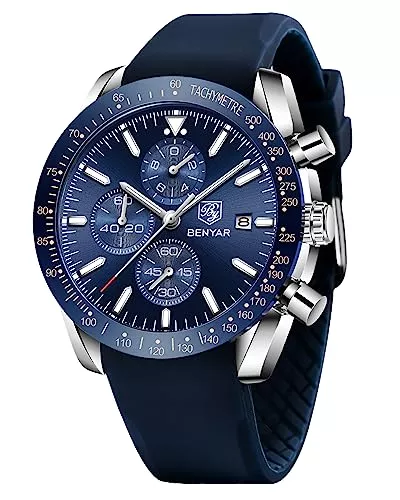 BY BENYAR Uhren BENYAR Uhren Herren Analog Quarz Chronograph Herrenuhren 30M Wasserdicht Leuchtende Datum Armbanduhr Lässig Business Designer Uhren Klassische Elegantes Geschenk Designer