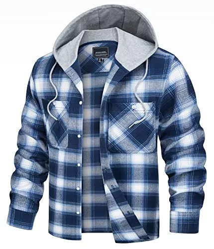 TACVASEN Jacken TACVASEN Herren Casual Hemdjacke Langarm Kariertes Hemd Flanellhemd Hoodie Jacket mit Kapuze