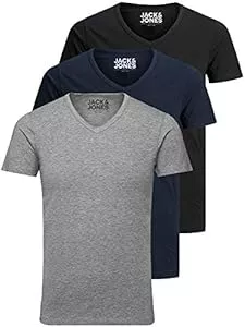 JACK & JONES T-Shirts Jack and Jones Herren T-Shirt Basic V-Ausschnitt 3er Pack Einfarbig Slim Fit in Weiß Schwarz Blau Grau
