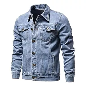 SHINROAD Jacken SHINROAD Herren Jeansjacke Einfarbig Langarm Oberbekleidung Einreihig Umlegekragen Jeans Mantel Streetwear