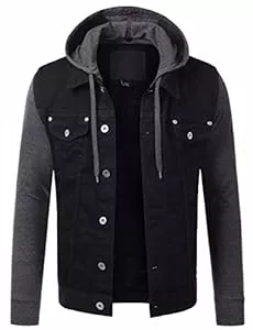 HASHOOB TRADING FZE Jacken HASHOOB TRADING FZE Herren Schwarze Jeansjacke für Herren, abnehmbare Kapuze, Langarm, Knopftasche, Mantel, Jacke, Freizeitkleidung, Jeansjacke, Windjacke, stilvolles Design