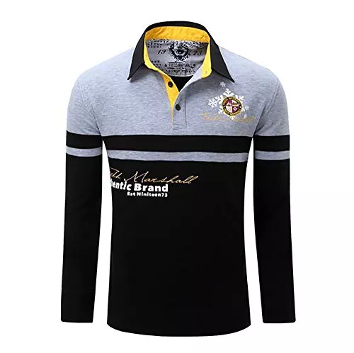 Juanxian Poloshirts Herren Poloshirt Langarm Herren T-Shirts Baumwolle Frühling Langarm Golf Shirt Besticktes Logo Knit Polo Shirt Top