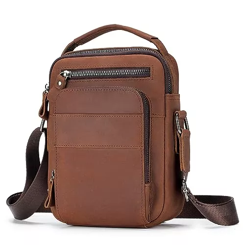 BAIGIO Taschen & Rucksäcke BAIGIO Leder Umhängetasche Herren Schultertasche Vintage Männer Tasche Crossbody Bag Herrentasche zum Umhängen Ledertasche mit Abnehmbarem Gurt für Business Arbeit Reise
