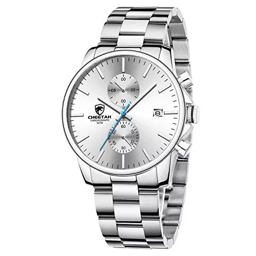 GOLDEN HOUR Uhren GOLDEN HOUR Herrenuhren mit versilberter wasserdichter Chronographen-Quarzuhr aus Edelstahl und Metall