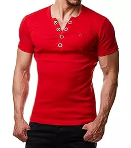 Young&Rich T-Shirts Young & Rich Herren T-Shirt Rundhals Knopfleiste Body Fit Schwarz Weiß Rot YR 1872