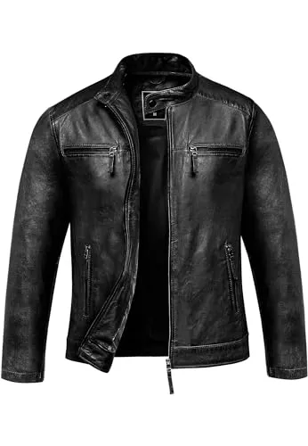Amaci&Sons Jacken Amaci&Sons Herren Echtleder Jacke Biker Zipper Lederjacke 9108