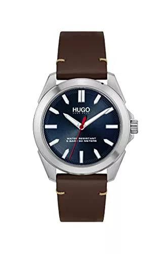 HUGO Uhren HUGO Analog Quarzuhr für Herren mit Braunes Lederarmband - 1530226