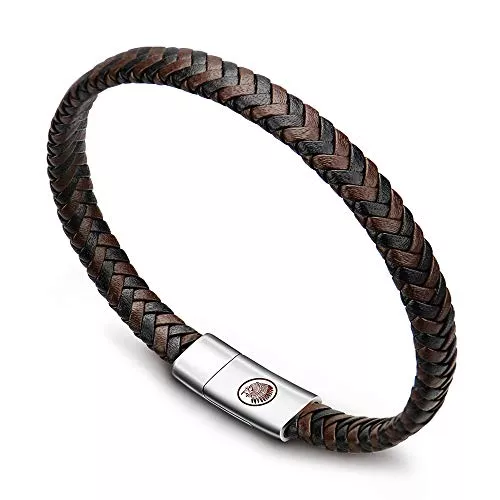 Casisto.J Schmuck Casisto.J Lederarmband Herren Armband Herren Männer Leder Edelstahl Gravur Schwarz Braun Geflochten mit Magnet Verschluss