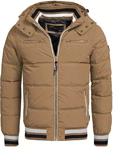 Indicode Jacken Indicode Herren Marlon Steppjacke in Daunenjacken-Optik mit Abnehmbarer Kapuze | warme Winterjacke gefütterte Übergangsjacke Regenjacke mit 6 Taschen Jacke für Männer