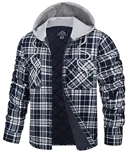 TACVASEN Jacken TACVASEN Hemdjacke Herren Kariert Jacke Holzfällerjacke Gefüttert Thermojacke Übergangsjacke Flanellhemd mit Kapuze