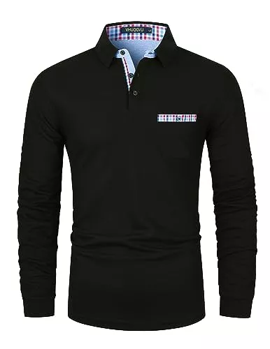VHUQGVU Langarmshirts VHUQGVU Poloshirt Herren Langarm Baumwolle Slim Fit Klassisch Kariertes Patchwork T-Shirt Golf und Tennis Sport Tops