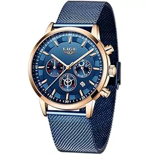 LIGE Uhren LIGE La Fashion Herren-Armbanduhr, wasserdicht, Quarz, Mondphase, Edelstahl, Netz, Gürtel