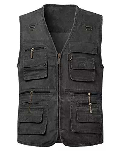 KTWOLEN Westen KTWOLEN Herren Outdoor Weste mit Multi-Taschened Anglerweste Jagd- und Angler Camping Wandern Weste Freizeit Ärmellos Jacke