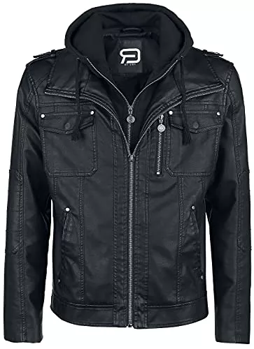RED by EMP Jacken RED by EMP Herren schwarze Kunstlederjacke mit Sweateinsatz