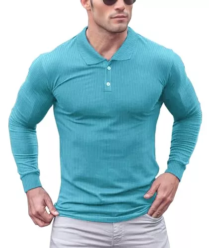 Lehmanlin Poloshirts Lehmanlin Poloshirt Herren Langarm Geripptes T Shirts Männer Hemd Herren Elastizität Slim Fit Casual Golf Tops