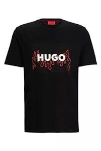 HUGO T-Shirts HUGO Herren Dulive U241 Regular-Fit T-Shirt aus Baumwoll-Jersey mit Flammen-Logo