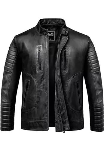 Amaci&Sons Jacken Amaci&Sons Herren Echtleder Jacke Biker Zipper Lederjacke 9105