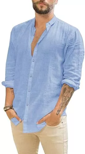 Friptspyg Hemden Friptspyg Herren Hemd Langarm Leinenhemd Button Down Freizeithemden für Herren Casual Regular Fit Shirt Sommer Strandhemd
