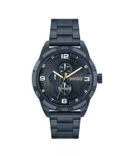 HUGO Uhren HUGO Multi Zifferblatt Quarz Uhr für Herren mit Blaues Edelstahlarmband - 1530278