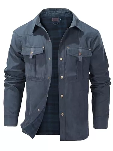 Mr.Stream Jacken Mr.Stream Herren Karierte Flanellfutter Hemdjacke Übergangsjacke Leicht Stehkragen Feldjacke Cargo Herbstjacke Snap Western Cowboy Jacken