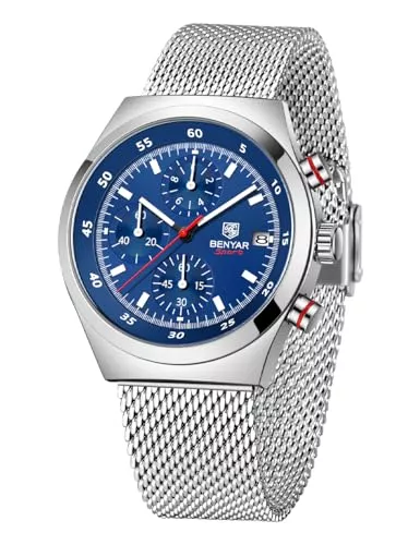 BY BENYAR Uhren BY BENYAR Herrenuhr Quarzwerk Modische und einfache Zeiger Stil Edelstahl Mesh Armband wasserdichte Timing Code Uhrenarmband Datumsanzeige Funktion