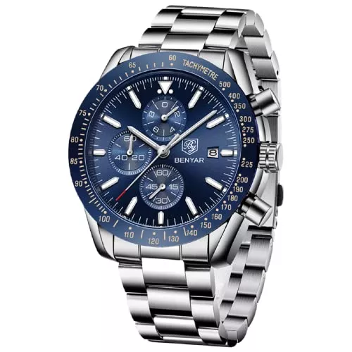 BY BENYAR Uhren BENYAR Uhren Herren Analog Quarz Chronograph Herrenuhren 30M Wasserdicht Leuchtende Datum Armbanduhr Lässig Business Designer Uhren Klassische Elegantes Geschenk Designer
