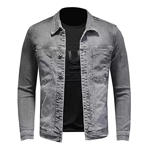 RGVV Jacken RGVV Herren Jeansjacke,Truckerjacke Vintage Jeansjacke Grau Washed Jeansjacke Stretch Übergangsjacke Mehrere Taschen Freizeitjacke Für Damen Herren