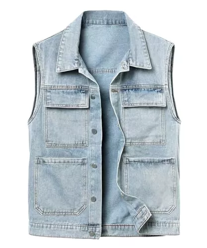 KTWOLEN Westen KTWOLEN Denim Weste Herren Jeansweste Outdoor Weste Freizeit Ärmellos Denim Jacken Jagd Angeln Camping Weste Mit Vielen Taschen
