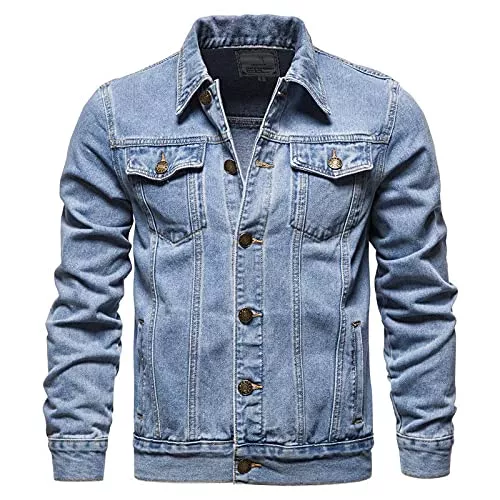 FBYDLL Jacken Jeansjacke Herren Einfarbig - Slim Fit Trucker Vintage Baumwolle Cowboy Tops Mantel, Casual Western Style Jean Outwear, Button Down Mit Taschen Waschen Für Den Herbst Plus Größe S - 5XL