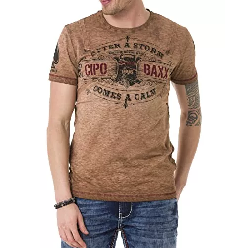 Cipo & Baxx T-Shirts Cipo & Baxx Herren Prägedruck Print T-Shirt Kurzarm CT737