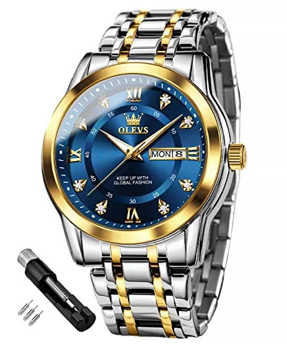 OLEVS Uhren OLEVS Herrenuhren Edelstahl Uhr Männer mit Diamant Gesicht Quarz Wasserdicht Lässige Elegante Armbanduhr Geschenk