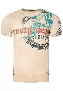 Rusty Neal T-Shirts T-Shirt Herren Kurzarm Rundhals T Shirt für Männer Front & Back Print Regular Fit Washed Tshirt 234