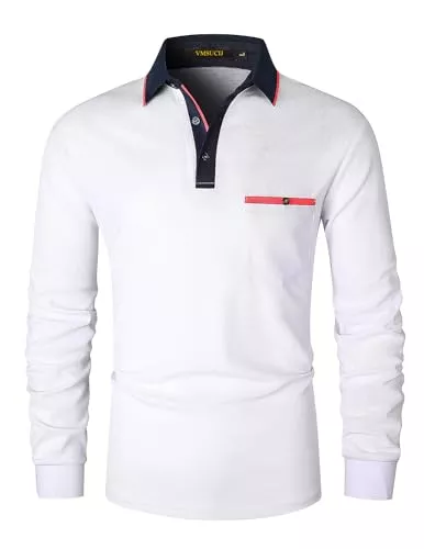 VMSUCIJ Poloshirts VMSUCIJ Poloshirt Herren Langarm Slim Fit Basic Golf Polo Poloshirt mit Farbkontrast Modisch und Vielseitig mit Taschen