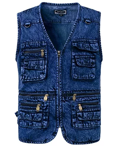 KTWOLEN Westen KTWOLEN Herren Outdoor Weste Casual Denim Weste Multi-Taschened Motorradweste Outdoor Ärmellos Angeln Fotografie Freizeit Jacke Jeansweste für Männer