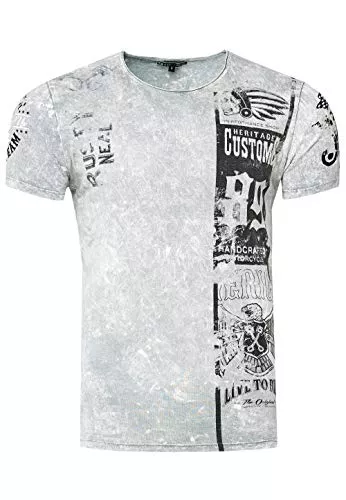 Rusty Neal T-Shirts T-Shirt Herren Kurzarm Rundhals T Shirt für Männer Front & Back Print Regular Fit Washed Tshirt 234