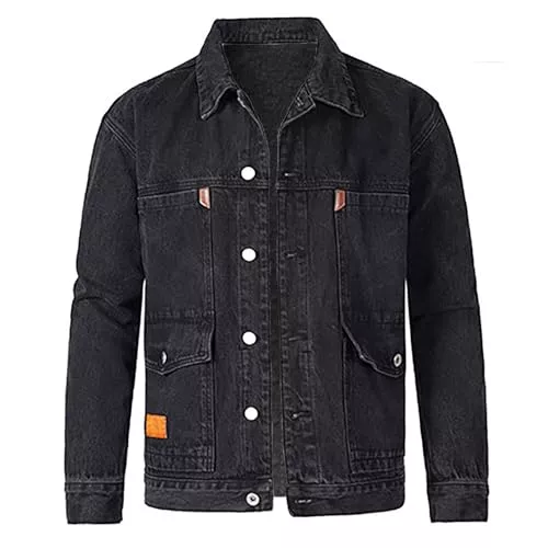 UnoSheng Jacken UnoSheng Jeansjacke Herren Schwarze Winter Denim Jacken Langarm Freizeitjacke Mit Multi Taschen College Jacke Elegant Mode Motorradjacke Revers Mit KnöPfen Fliegerjacke