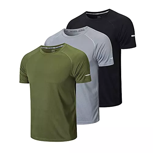 frueo T-Shirts frueo Herren 3er-Pack Workout-Shirts, trockene Passform, feuchtigkeitsableitend, kurzärmelig, Netzstoff, athletische T-Shirts
