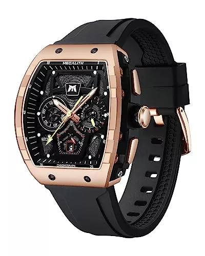 MEGALITH Uhren MEGALITH Herrenuhr Groß Sportlich Chronographen - Militär Schwarz Armbanduhr Herren Wasserdicht Analog Quarz Uhr Herren Lässig Designer Uhren fur Männer Rubber Datum Leuchtend
