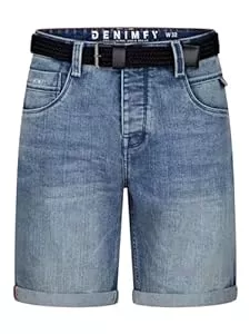 DENIMFY Shorts DENIMFY Jeans Shorts Herren Stretch Kurz mit Gürtel Regular Fit DFBo Kurze Hosen Sommer Denim Einfarbig Blau Schwarz 31 32 33 34 36 38 40 42