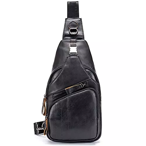 SDINAZ Taschen & Rucksäcke SDNAZ Herren Echtleder Brusttasche Brustbeutel Leder Schultertasche Schulter Rucksack Reisetasche Crossbody DE906