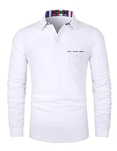 VHUQGVU Hemden VHUQGVU Herren Poloshirt Langarm Golf T-Shirt Kontrast Tasche Polohemd M-3XL