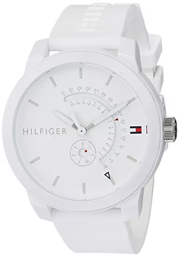 Tommy Hilfiger Uhren Tommy Hilfiger Analog Quarzuhr für Herren mit Weisses Silikonarmband - 1791481