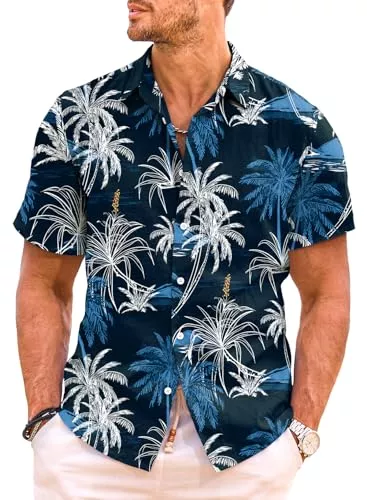 Meilicloth Hemden Meilicloth Hawaii Hemd Männer Funky Hawaiihemd Herren Kurzarm Lässig Button Down Baumwolle Hawaii-Print Diverse Farben