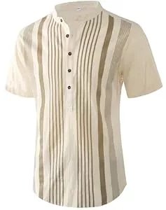 APTRO Hemden APTRO Leinenhemd Herren Kurzarm Hemd Hawaii Henley Sommerhemd Baumwolle vertikal gestreiftes Hemd