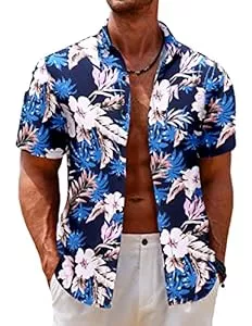 COOFANDY Hemden COOFANDY Herren Hawaii Hemd Kurzarm Casual Button Down Freizeithemden Sommer Blumenmuster Strandhemd Mit Taschen