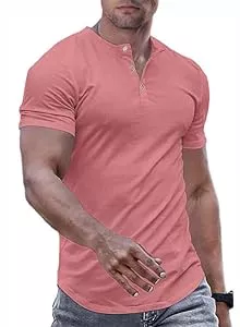 JMIERR T-Shirts JMIERR T-Shirts für Herren Henley Shirt Kurzarm Muscle Slim Fit Basic T Shirt 2024 Sommer Button Hem