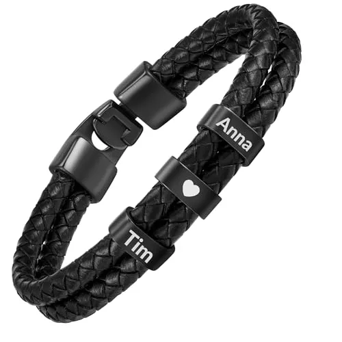CV couplevibes Schmuck Vatertagsgeschenk, Armband Herren mit Gravur, Lederarmband Papa , Armband mit Name, Personalisiertes Armband für Herren, Geschenkidee Papa, Geschenk für Vater Geburtstag Hochzeitstag, Partnerarmband