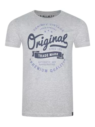 DENIMFY T-Shirts DENIMFY Tshirt Herren Regular Fit DFNuri Rundhalsausschnitt Kurzarm Sommer Tee Shirt Logoprint Baumwolle Schwarz Grau Blau Grün Rot Weiß Navy S M L XL XXL 3XL 4XL 5XL